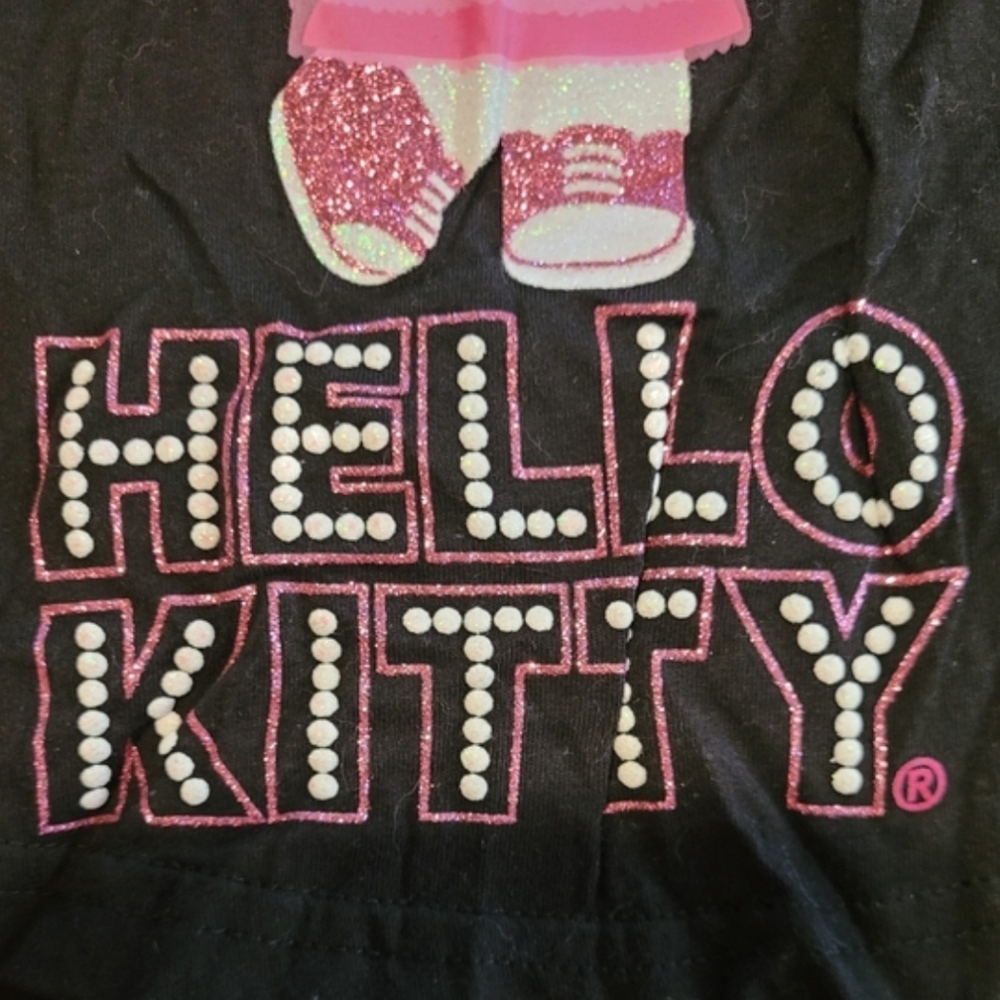 Hello Kitty Saurio Sequined Sparkle Glitter Black And Hot Pink Tee Size XS Girls - Picture 3 of 10